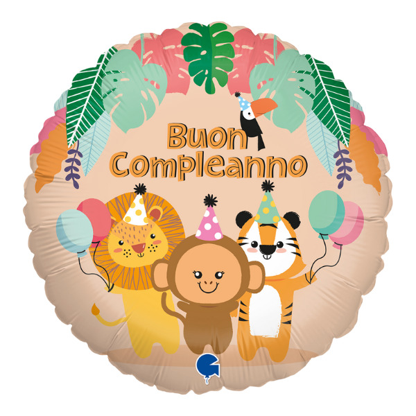 ⚪ round buon compleanno animali giungla