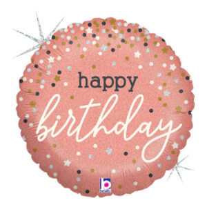 ⚪ round happy birthday coriandoli rosa gold