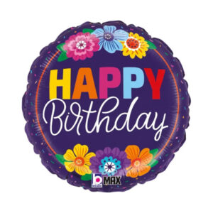⚪ round happy birthday fiori