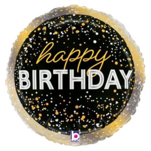 🟠 round happy birthday bianco nero oro - mini shape