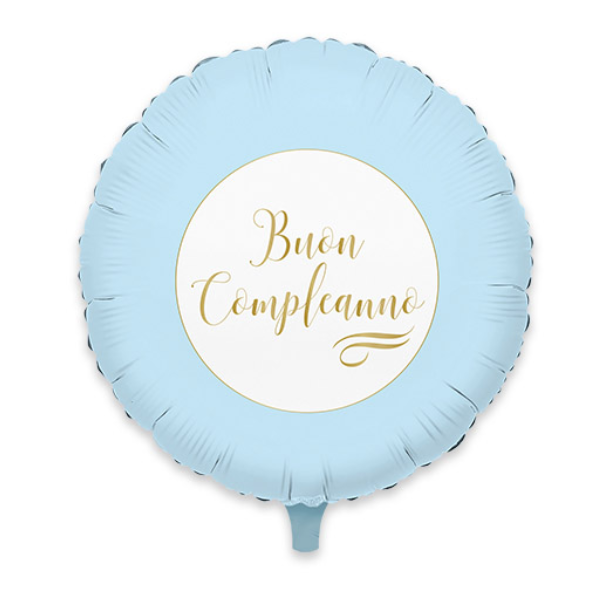 ⚪ round buon compleanno azzurro scritta oro