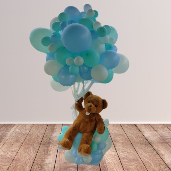 Mongolfiera di palloncini con struttura e orso