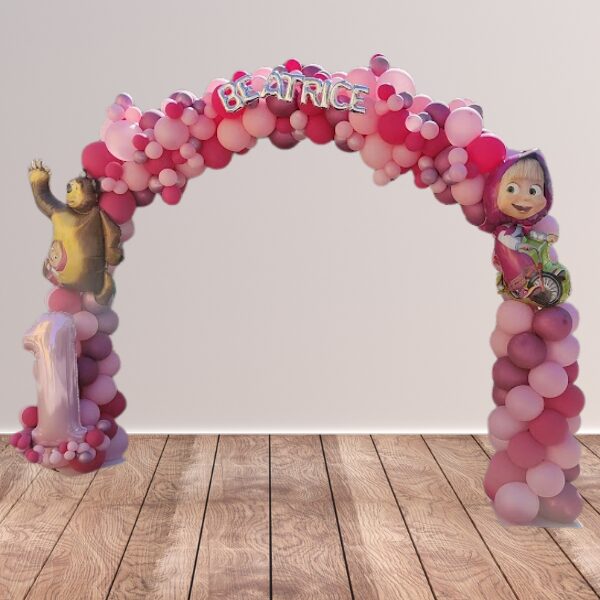 Arco di palloncini con struttura 1 compleanno masha e orso