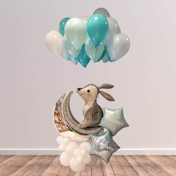 Composizone con luna, coniglio e stelle