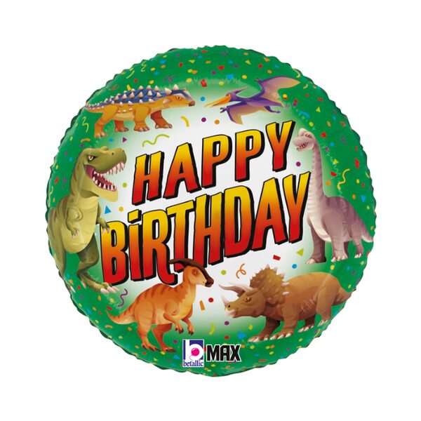 ⚪ round happy birthday dinosauri