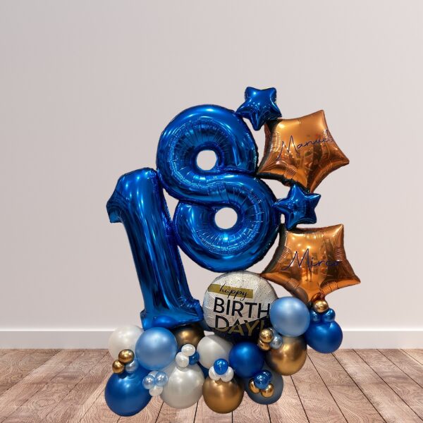 Composizione diciottesimo due festeggiati oro, blu e azzurro