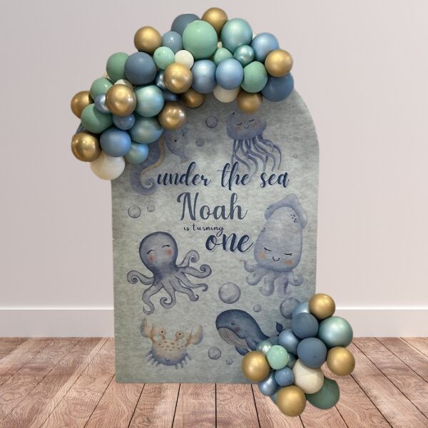 Composizione primo compleanno pannello tema mare