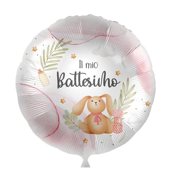 ⚪ round il mio battesimo coniglietto rosa