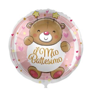 ⚪ round il mio battesimo orsetto rosa