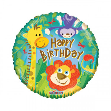 ⚪ round happy birthday animali giungla