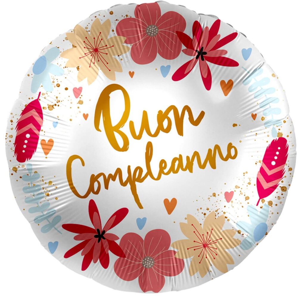 ⚪ round happy birthday fiori piume